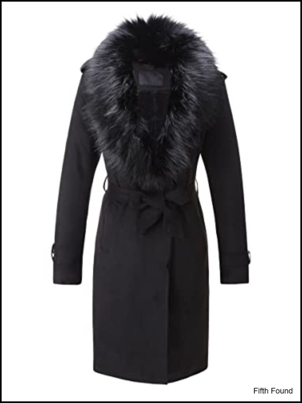 Faux Suede Fleece Lined Trench Coat Belted Faux Fur Collar